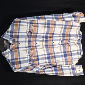 (2) George Flannel Navy and Tan Plaid Shirt, Never worn backups.